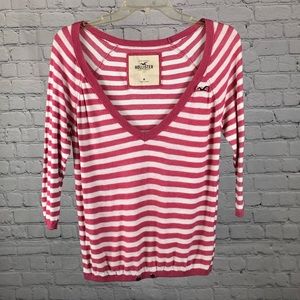 Women’s Hollister California pink and white striped top. Size medium